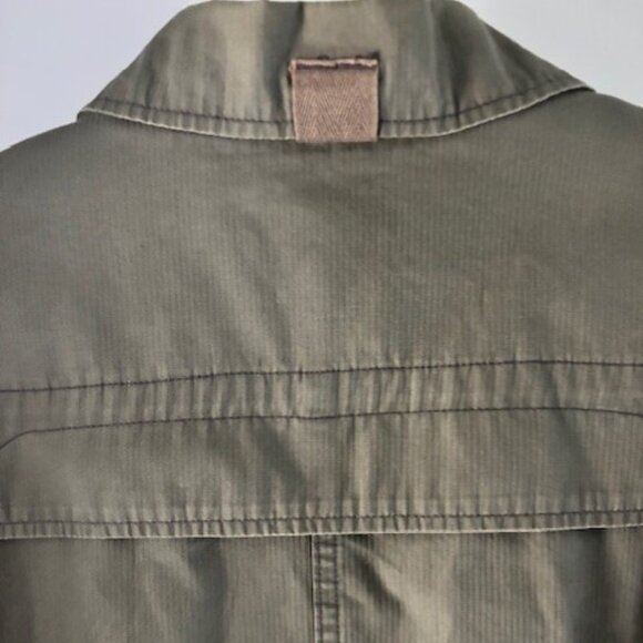 Calvin Klein L Khaki Green Utility Jacket Field Zip Collar Pocket Rugged Minimal - Picture 6 of 12